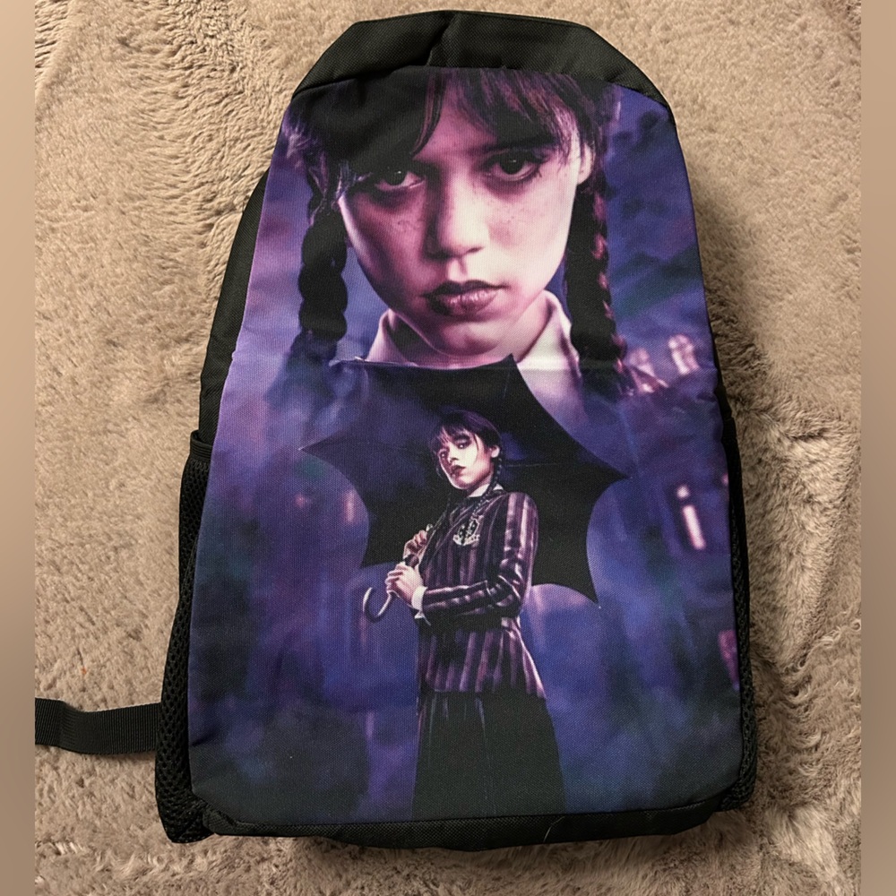 Amazon Wednesday Kids Backpack - Black and Purple Design